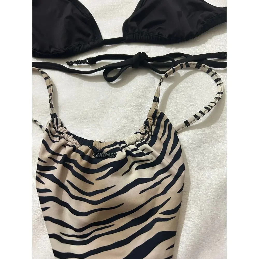 Skims NWT Triangle Top Black & Champagne Tiger Bikini Bottom Size Medium